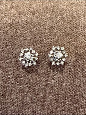 Crystal Floral Cluster Stud Earrings - Silver Tone